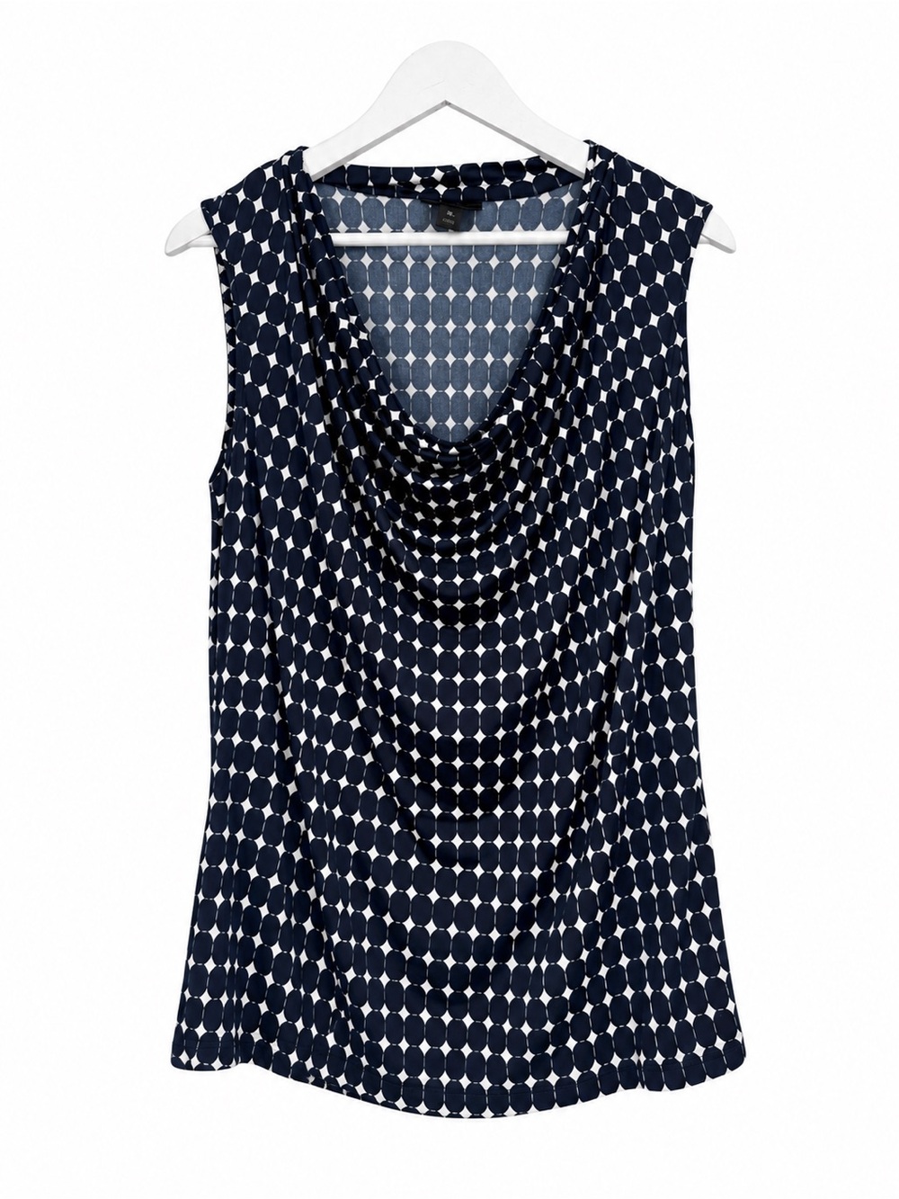 Worthington Navy White Geometric Cowl Neck Sleeveless Top Size XL Career Blouse